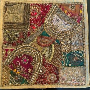 Throw Pillow, Beads Sequins Patchwork Embroidered